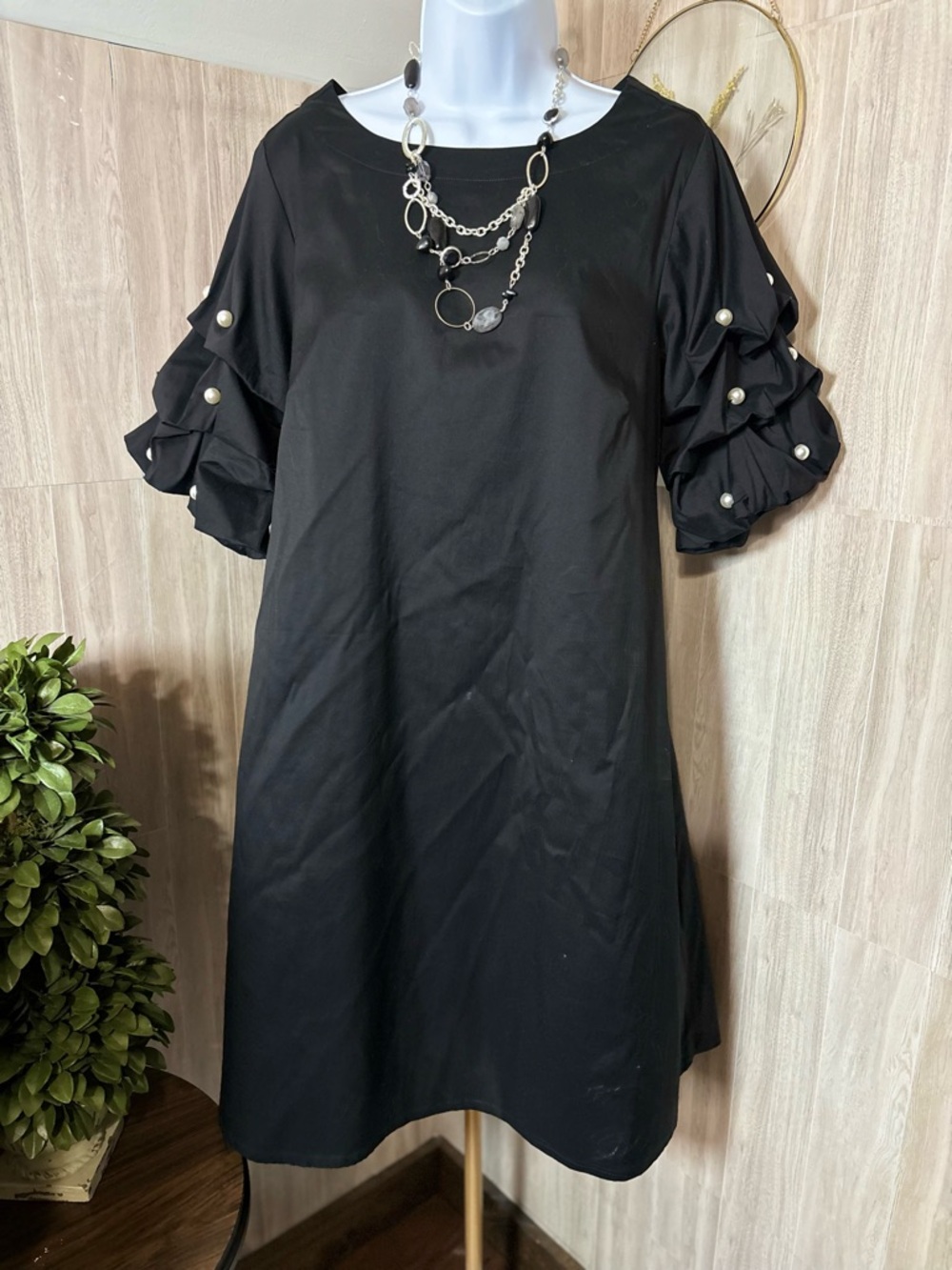 Chico's Black Pearl-Detail Ruffle-Sleeve Midi Dress